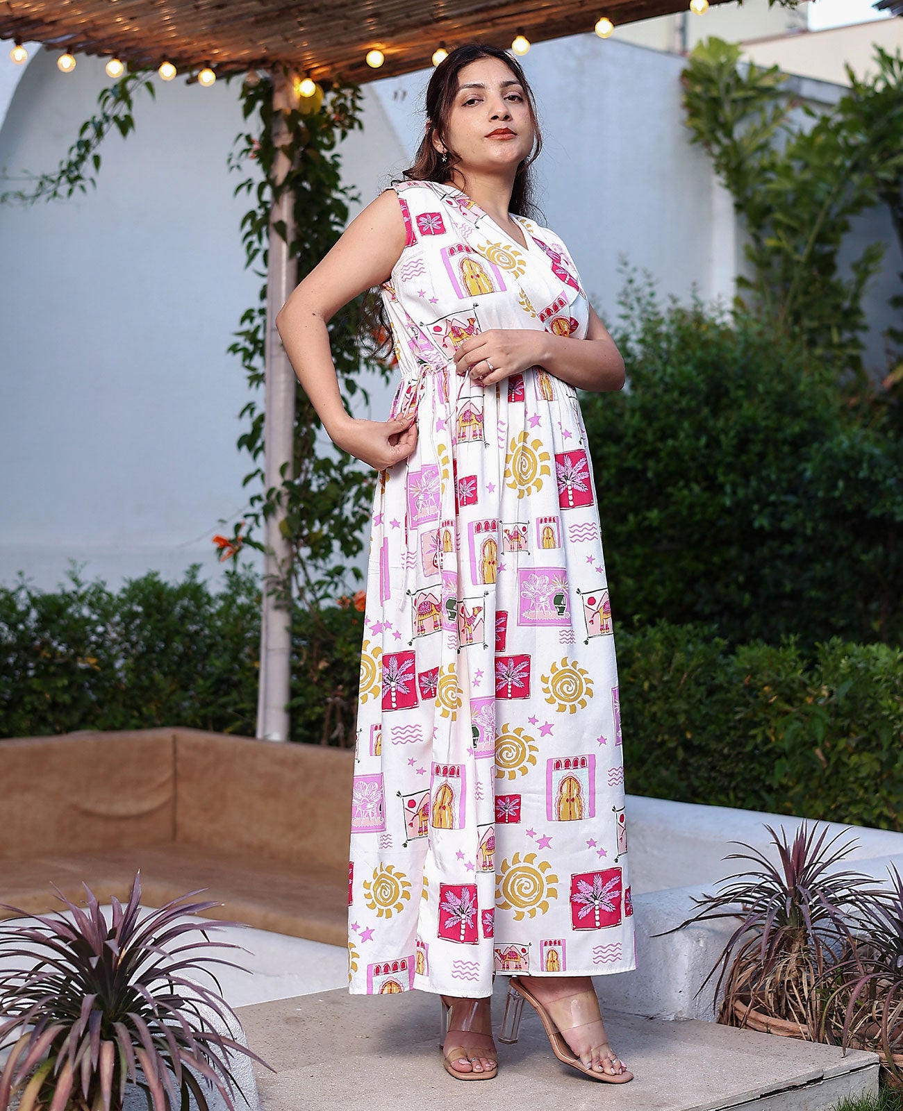 Desi Doodle Sleeveless V-Neck Maxi Dress
