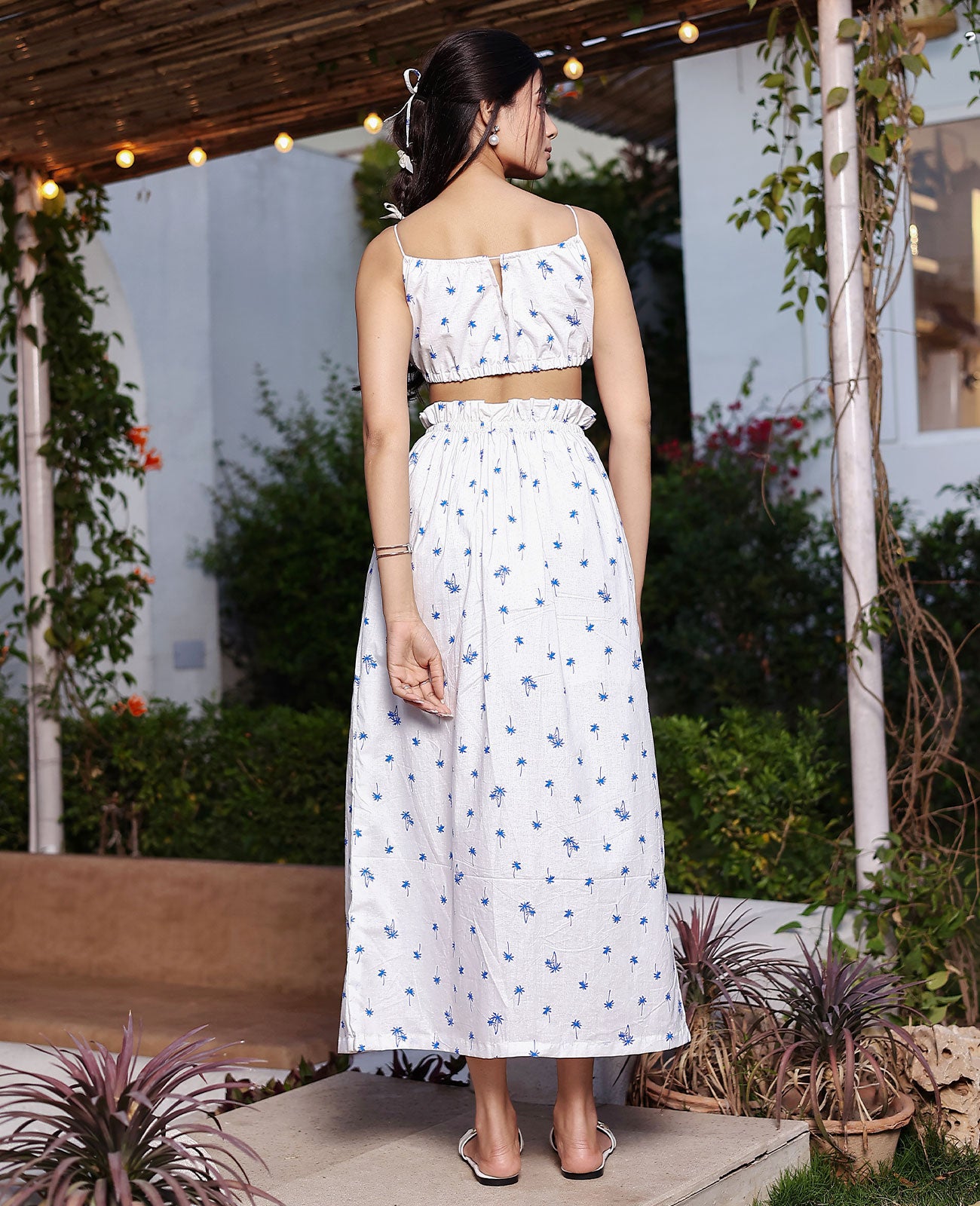 Palm Tie-Front Crop Top & Slit Maxi Skirt Set