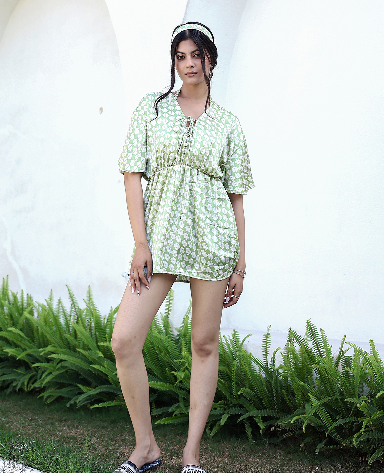 Mod Muse Tie-Front Romper with Flutter Sleeves