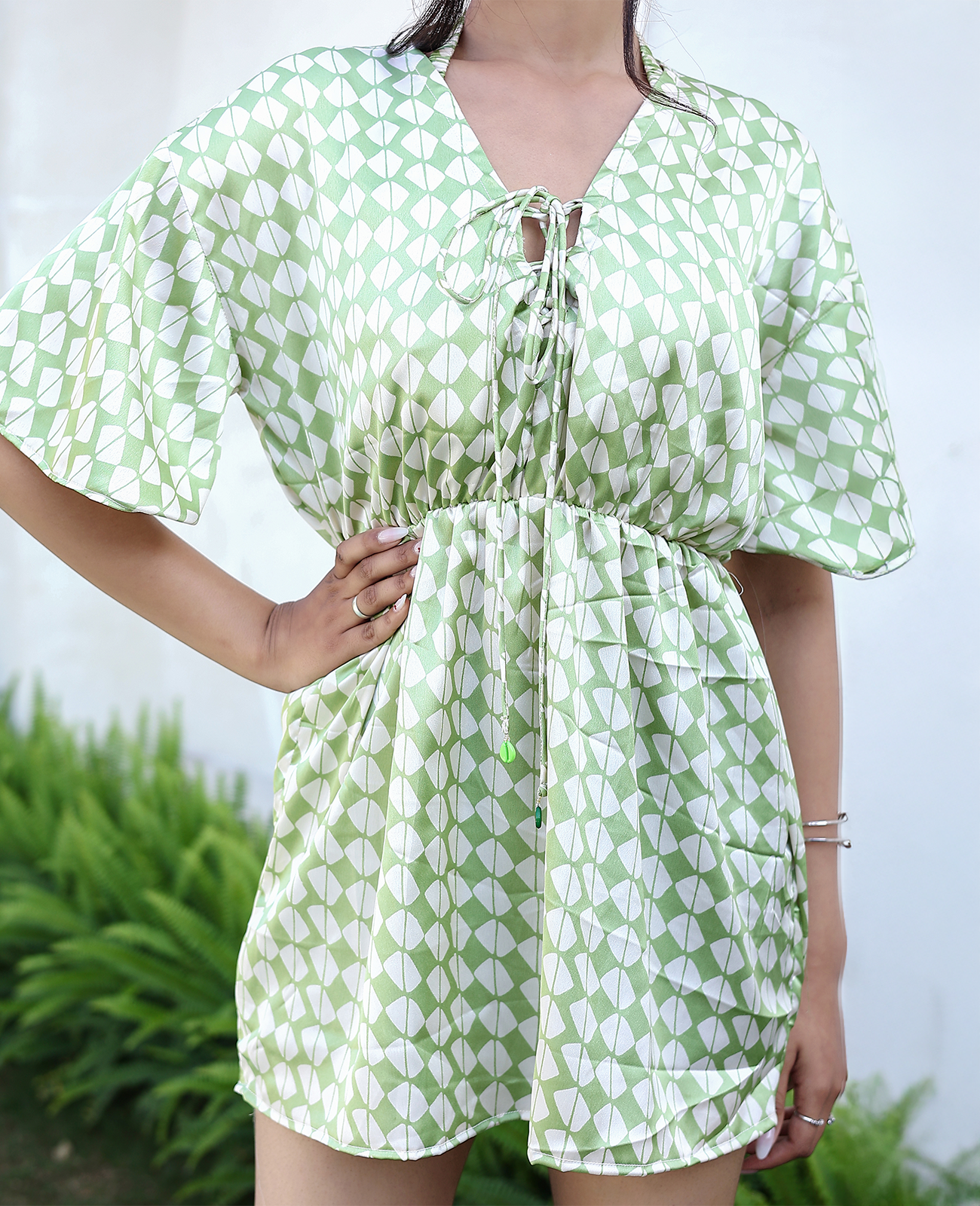 Mod Muse Tie-Front Romper with Flutter Sleeves