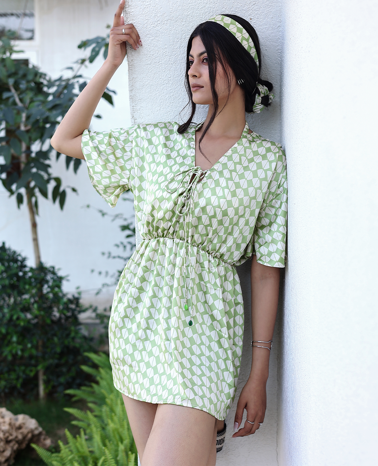 Mod Muse Tie-Front Romper with Flutter Sleeves