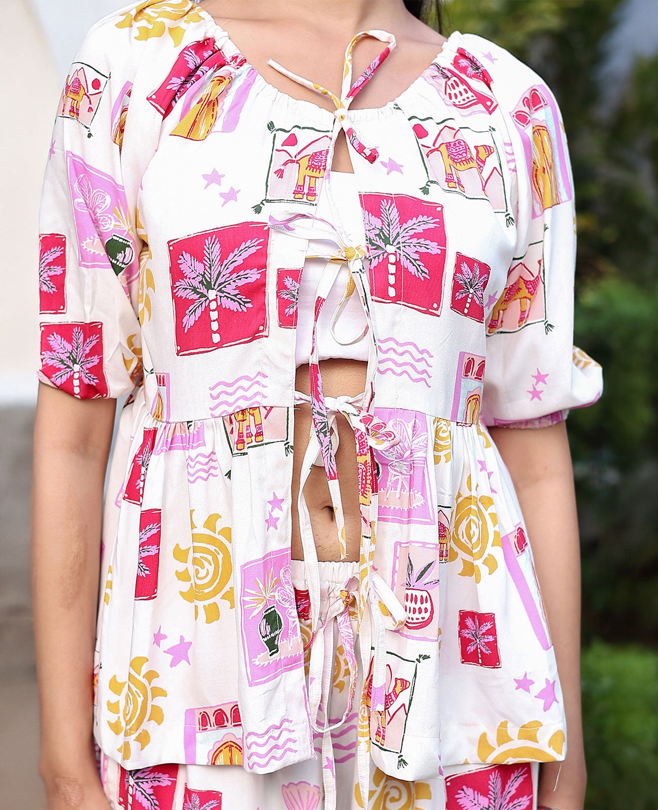 Desi Doodle Front-Tie Top & Pant Set