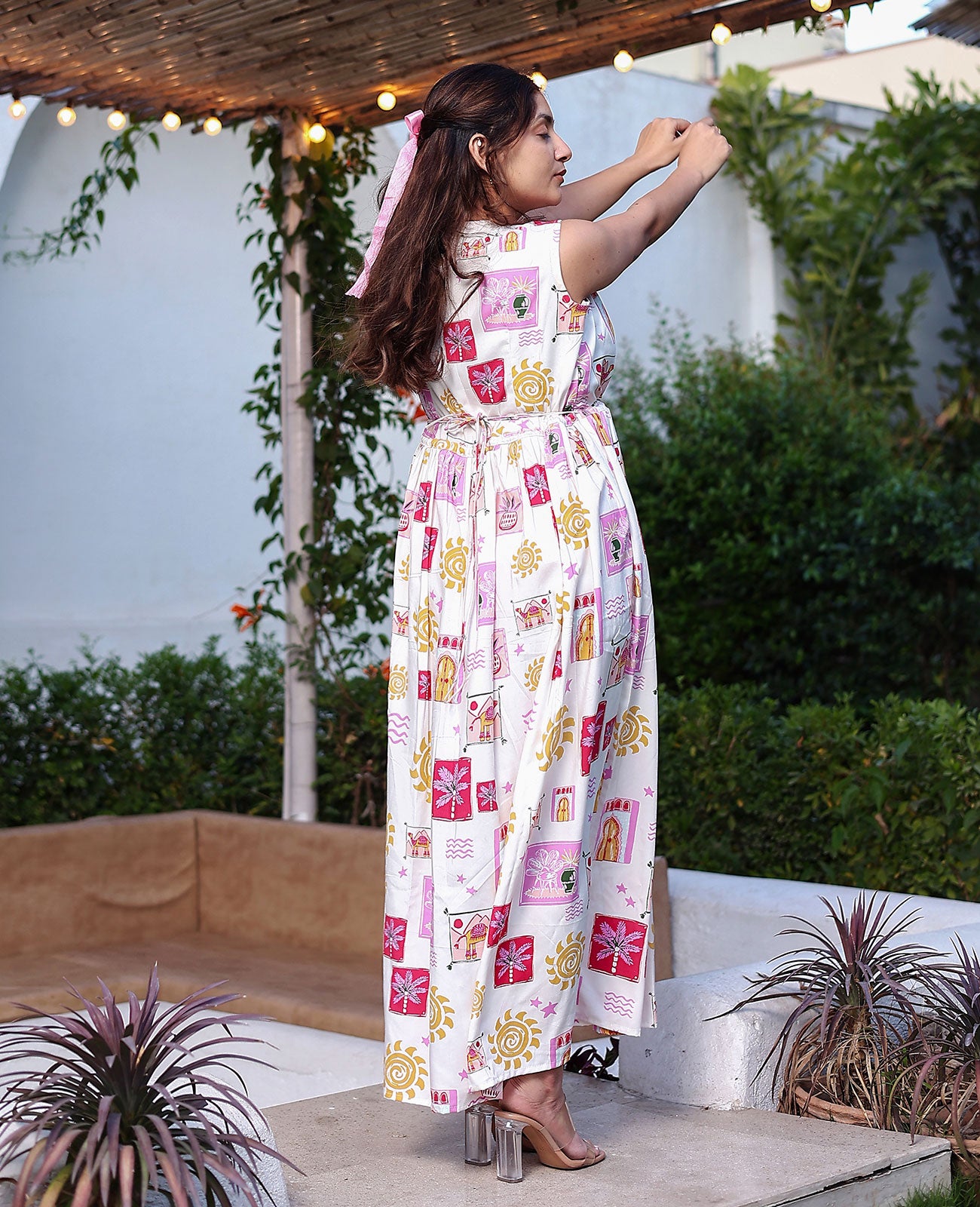 Desi Doodle Sleeveless V-Neck Maxi Dress