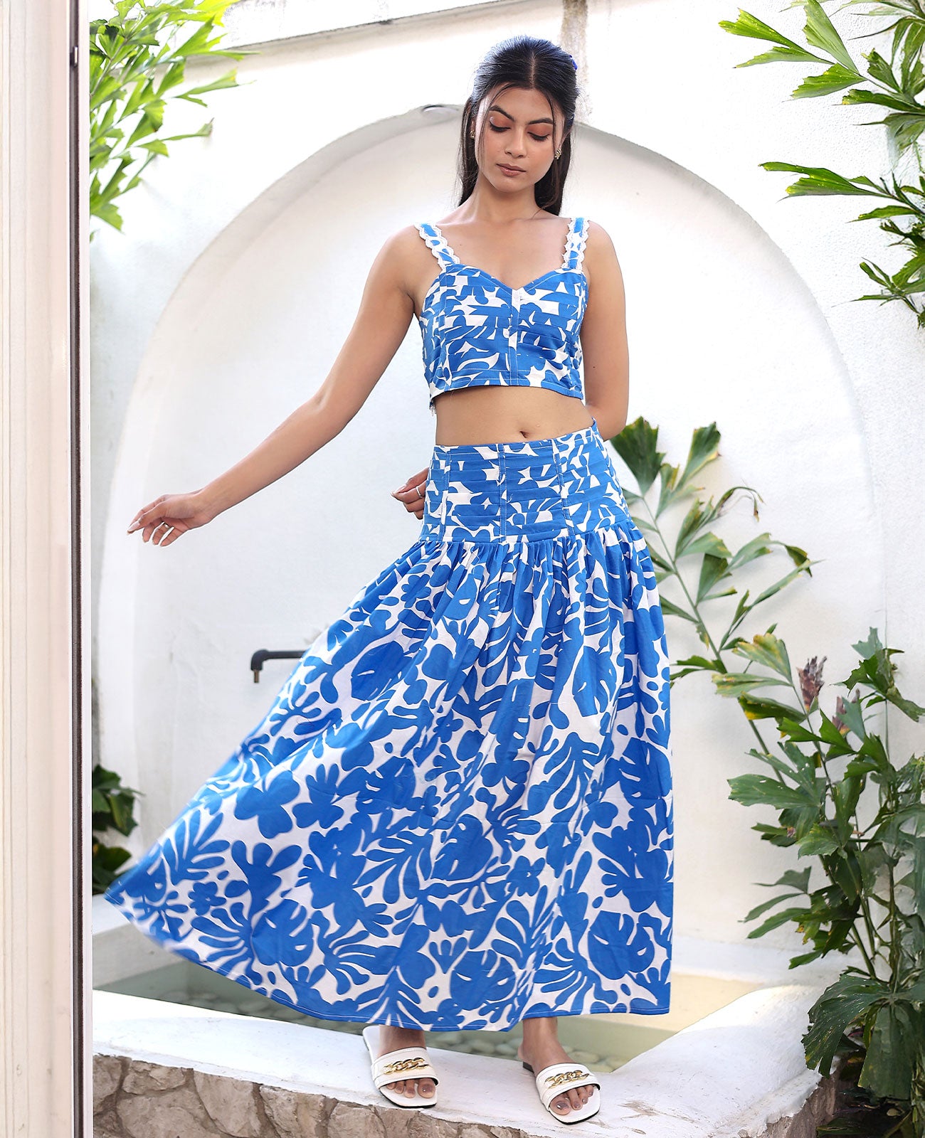 Bluebell Dreams Ruched Crop Top & Maxi Skirt Set