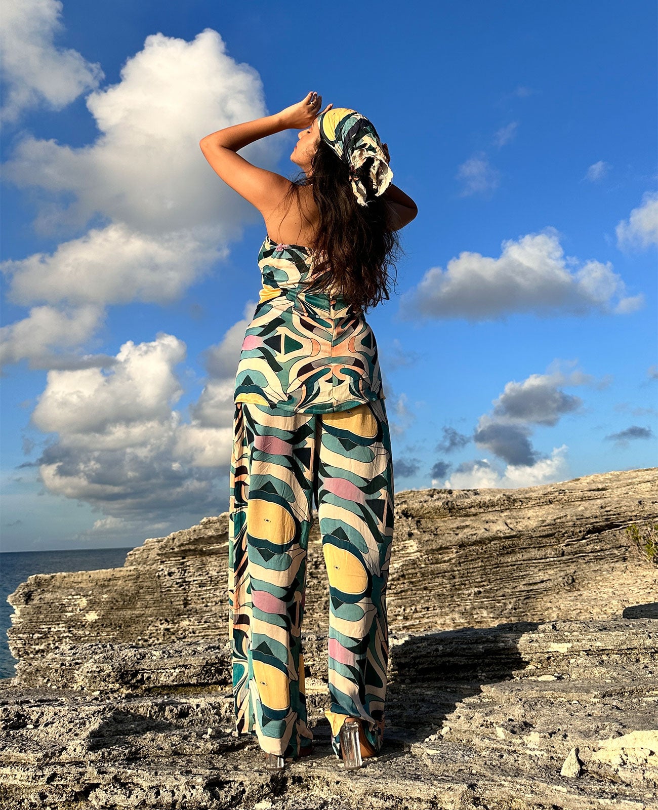 Mosaic Knotted Cutouts Top with Pants