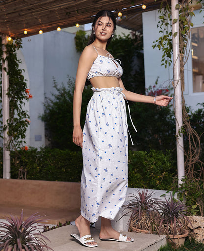 Palm Tie-Front Crop Top & Slit Maxi Skirt Set