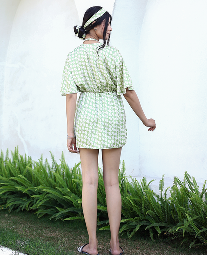 Mod Muse Tie-Front Romper with Flutter Sleeves