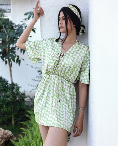 Mod Muse Tie-Front Romper with Flutter Sleeves