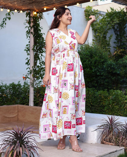 Desi Doodle Sleeveless V-Neck Maxi Dress