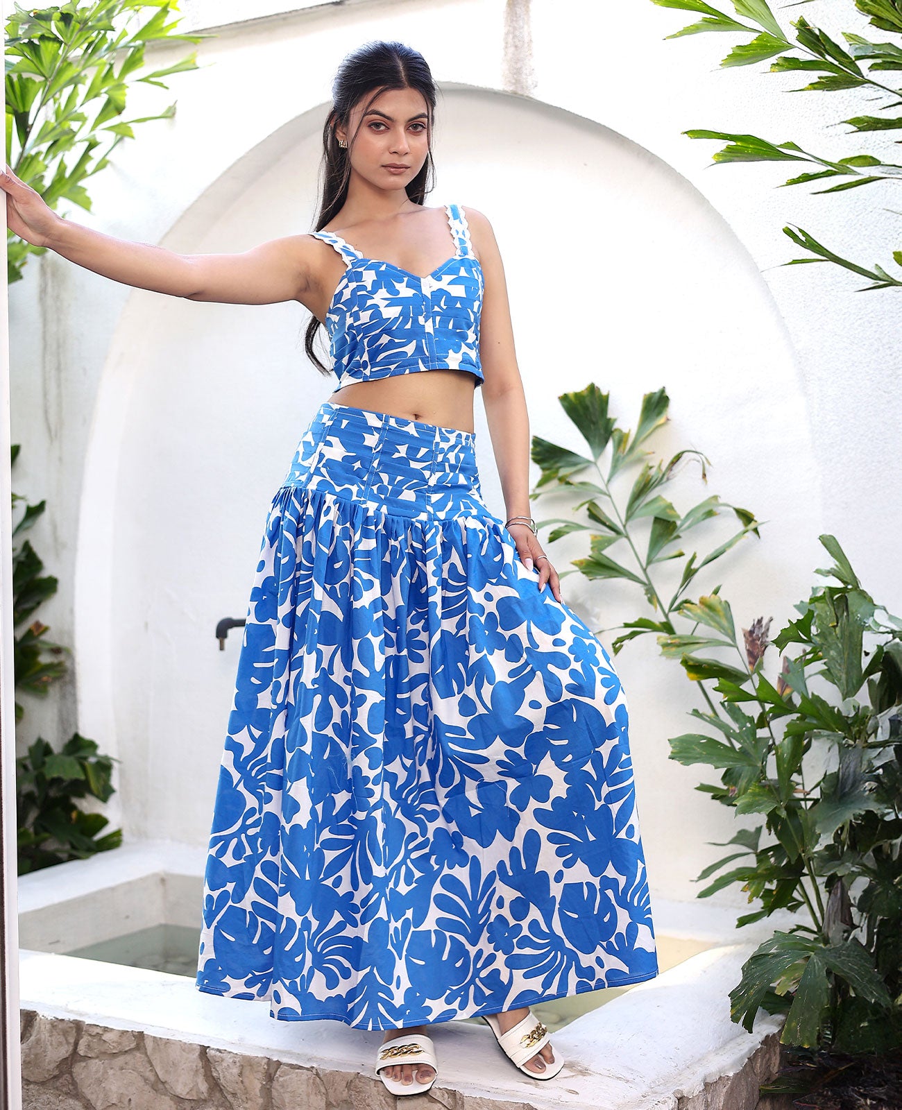 Bluebell Dreams Ruched Crop Top & Maxi Skirt Set